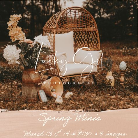 Egg Chair Mini Session, Spring Mini Sessions Outdoor, Egg Chair Photoshoot Outside, Spring Easter Photoshoot Ideas, Simple Easter Mini Session, Outdoor Mini Photo Session Ideas, Easter Mini Session Outdoor, Spring Photoshoot Ideas Mini Sessions, Boho Easter Photoshoot