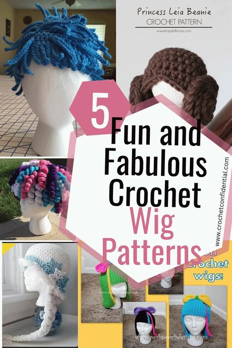 5 Fun and Fabulous Crochet Yarn Wig Patterns - Crochet Confidential Crochet Yarn Wig Free Pattern, Crochet Wig Pattern Free, Crochet Wig Hat, Best Crochet Yarn, Crochet Wig Pattern, Crochet Hat Tutorial, Yarn Wig, Crochet Wig, Crochet Baby Beanie