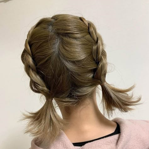 Short Hairstyle Plaits, Short Twin Braids, Short Dutch Braids, Pigtail Braids Short Hair, French Braids On Short Hair, Low Pigtails Short Hair, Long Pigtail Braids, Plait Short Hair, Small Pigtails