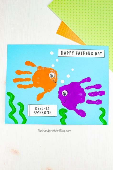 From card making to rock painting, your kids will enjoy making any one of these thoughtful father's day crafts that their dad will love receiving. #sustainmycrafthabit Handprint Fish, Fish Handprint, Hand Print Art, Kids Fathers Day Crafts, Diy Father's Day Crafts, Dad Crafts, Fathersday Crafts, Fathers Day Art, Fishing Cards