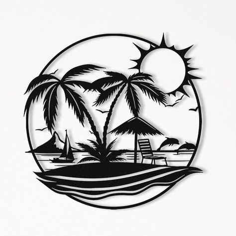 📌INTRODUCTION: Would you like to see beach and palm tree  landscape on the wall of your home?  This metal work is in the hypebeast decor class for summer holiday lovers. Great work for those who love holiday decor illustrations. An interior design that will look great on the wall as a Coquette room decor or living room art. The metal decor designed as landscape painting was covered with a very durable stainless steel paint. This mural is designed as a unique design. We are sure that it will add Hypebeast Decor, Large Home Decor, Laser Engraved Earrings, Holiday Landscape, Palm Trees Landscaping, Beach Mural, Stainless Steel Paint, Living Room Large, Coquette Room