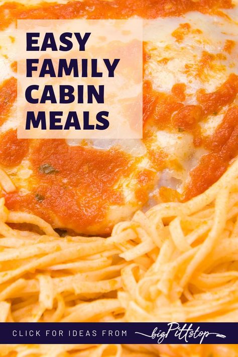 This Road Trip Menu and Grocery list for a family road trip is everything you need to build a menu for a weekend at a cabin, an epic family road trip menu, or just preparing for family adventures to a State or National Park. These easy family meals for vacationing are perfect for adults, kids, grandmas, and toddlers. These same menus work for weekends at a cabin or an extended family trip. #vacationmeals #roadtripmeals #campfiremeals #roadtripmenu #mealsatairbnb Easy Beach Condo Meals, Easy Dinner Recipes For Family Vacation, Weekend Menu For Cabin, Vacation Dinners Meal Planning, Cabin Meals For Two, Easy Cabin Meals Dinners, Food For Cabin Weekend, Meals For Cabin Weekend, Cabin Vacation Meal Planning