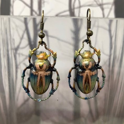 Beetle Earrings, Hummingbird Jewelry, Egyptian Necklace, Egyptian Scarab, Turtle Jewelry, Scarab Beetle, Filigree Jewelry, Funky Earrings, Insect Jewelry