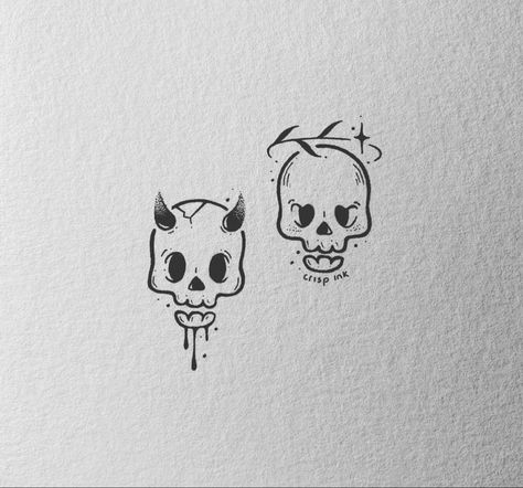 Skull Couple Tattoo, Maching Tattoos, Cute Matching Tattoos, Matching Friend Tattoos, Surreal Tattoo, Bestie Tattoo, Sibling Tattoos, Bff Tattoos, Matching Couple Tattoos