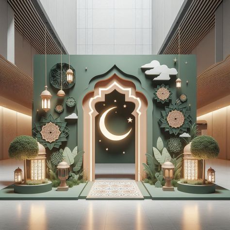 Ramadan Concept (AI) :: Behance Hari Raya Decoration Ideas, Eid Backdrop, Ramadan Backdrop, Wall Design Outdoor, Ramadhan Decoration, Event Wall, Modern Home Exterior, House Front Wall Design, Wall Design Ideas