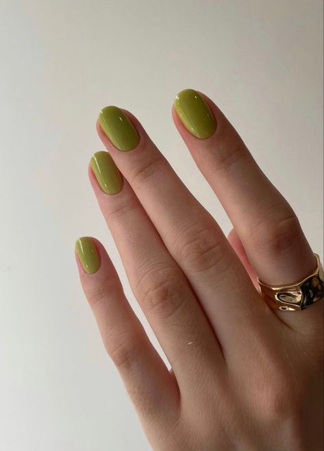 Avocado Nails Color, Chartreuse Green Nails, Both Hands Different Color Nails, Granola Nails, Granola Girl Nails, Unique Nail Colors, Chartreuse Nails, Yellow Green Nails, Single Color Nails