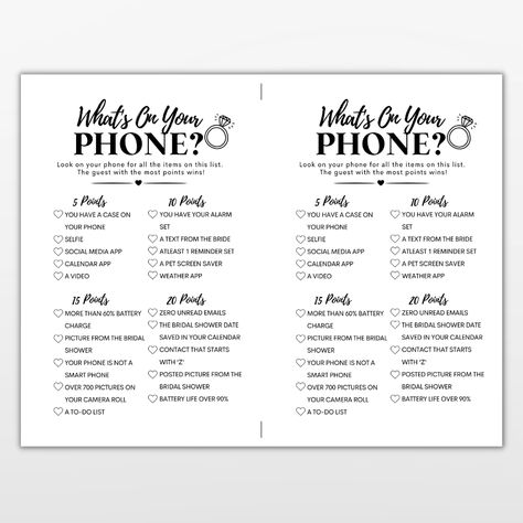 Super Fun Whats On Your Phone Game + Free Printable - Bold & Bubbly Whats On Your Phone Bridal Shower Game, Whats In Your Phone Game Printable Free, Whats On Your Phone Game Free Printable, Whats On Your Phone Game, Bridal Shower Games Free Printables, What's On Your Phone Game, Whats On Your Phone, Bridal Shower Checklist, Cell Phone Game