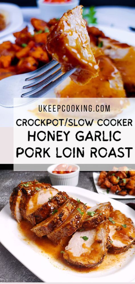 Make dinner effortlessly with our Crockpot Honey Garlic Pork Loin Recipe! 🍯🧄 This tender, slow-cooked pork loin is infused with a sweet and savory honey garlic sauce, making it a perfect dish for busy weeknights or weekend gatherings. Just set it and forget it, and enjoy a delicious meal with minimal effort! Honey Garlic Pork Loin, Slow Cooked Pork Loin, Garlic Pork Loin, Pork Loin Recipes Oven, Pork Loin Crock Pot Recipes, Crockpot Pork Loin, Honey Garlic Pork, Pork Loin Recipe, Pork Crockpot Recipes