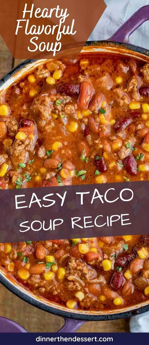 Easy Taco Soup made with ground beef, tomatoes, corn, beans, and seasoning is the PERFECT way to enjoy the taco flavors you love in a bowl! Cauliflower Soup Recipes Healthy, Cauliflower Soup Crockpot, Healthy Cauliflower Soup, Instant Pot Cauliflower Soup, Easy Taco Soup Recipe, Taco Soup Recipe Easy, Mexican Soup Recipes, Soup Instant Pot, Easy Taco Soup