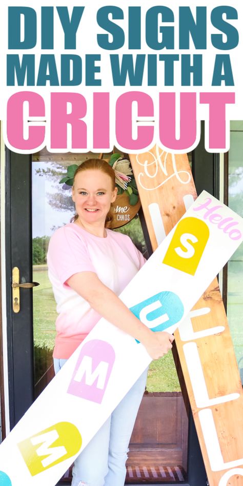 Make a DIY welcome sign with any Cricut machine and this tutorial. A large vertical sign is easy to make with these techniques! #cricut #cricutmade #cricutcrafts Diy Welcome Sign, Cricut Explore Projects, Wood Wreath, Country Chic Cottage, How To Make Signs, Hello Sign, Summer Signs, Diy Wood Signs, Water Based Stain