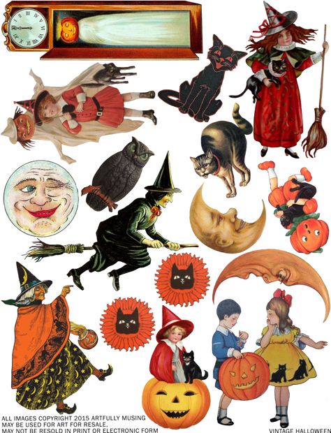 Artfully Musing: FREE VINTAGE HALLOWEEN COLLAGE SHEET - HAPPY HALLOWEEN!!! Desenhos Van Gogh, Diy With Kids, Vintage Halloween Printables, Cats And Pumpkins, Halloween Collage, Hantverk Diy, Vintage Halloween Images, Halloween Decor Diy, Image Halloween