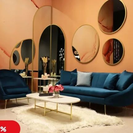 Petrol Blue, Matilda, Velvet Fabric, Oversized Mirror, Conference Room Table, Couch, Velvet, Sofa, Mirror