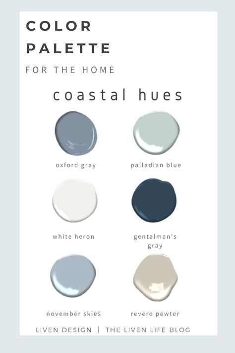 Hamptons Colour Palette, Coastal Color Palettes, Color Palette Home, Shades Of Gray Color, Coastal Paint Colors, Coastal Paint, Beach House Colors, Coastal Color Palette, Style Salon