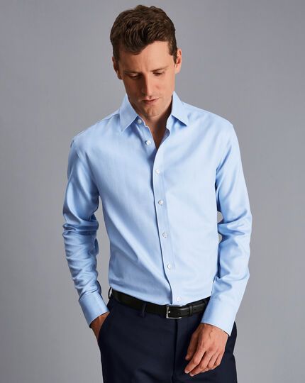 Sky Blue Shirt Outfit, Blue Shirt Outfit Men, Sky Blue Shirt, Shirt And Tie Combinations, Square French, Formal Dresses For Men, Charles Tyrwhitt Shirt, Herringbone Shirt, Sky Blue Dress