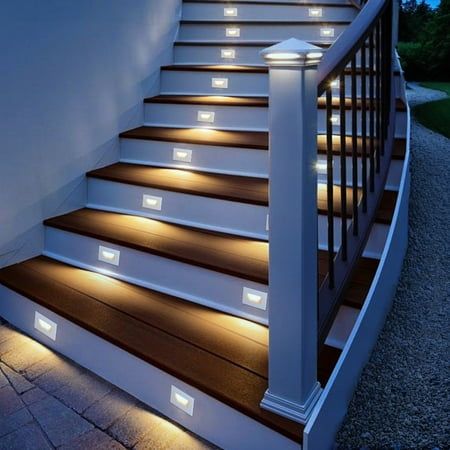 5%-100% Smooth Dimming ETL Listed & Dustproof & Waterproof 120V Line Voltage 5 Color Temperature CRI90 Cost-Effective These indoor/outdoor stair lights are designed with an advanced matte black casing that adds a touch of style to any staircase. They are the perfect replacement for old step lights as they are compatible with most old work electrical boxes, eliminating the need for new gang boxes. 2700K/3000K/3500K/4000K/5000K Selectable With 5 selectable color temperatures (2700K/3000K/3500K/4000K/5000K) and a high CRI90+, these stair lights can adapt to the existing color temperature of your home, ensuring consistent lighting throughout. They are compatible with standard gang boxes and operate at 120V line voltage, eliminating the need for a transformer. You can connect the wires directly Fairy Lights On Stairs, Stairs Lighting Ideas Stairways, Stairs Lighting Ideas, Stairway Lighting Ideas, Staircase Lights, Stair Lights Indoor, Staircase Lighting Ideas, Led Stair Lights, Beacon House