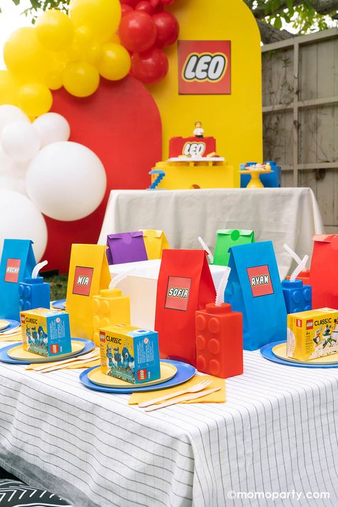 Boy Birthday Party Themes Lego, 4 Party Theme, Lego Themed Birthday Party Decoration, Lego Birthday Theme, 5th Birthday Ideas For Boys Themes, Lego Birthday Party Decorations, Lego Theme Birthday Party, 5th Birthday Ideas For Boys, Ninjago Party Favors