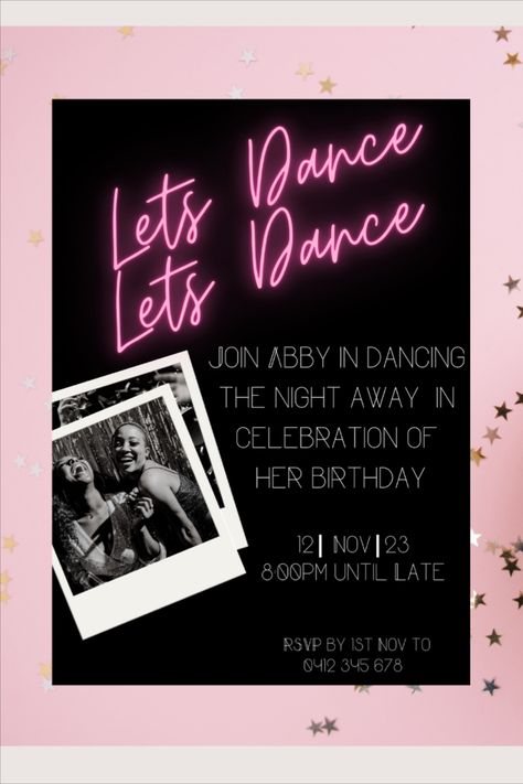 Neon Pink Party, Dance Party Invite, 70 Birthday, Dance Party Invitations, Surprise Dance, Pink Writing, Dance Workshop, Event Backdrop, Pinterest Party