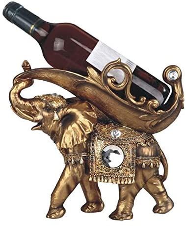 George S. Chen Imports 7888216 Golden Thai Elephant Wine Holder 11 1/4" Wide Statue Figurine Dining Table Display, Buddha Elephant, Wine Shelf, Thai Elephant, Table Top Wine Rack, Wine Shelves, Wine Bottle Rack, Wine Glass Rack, Wine Display