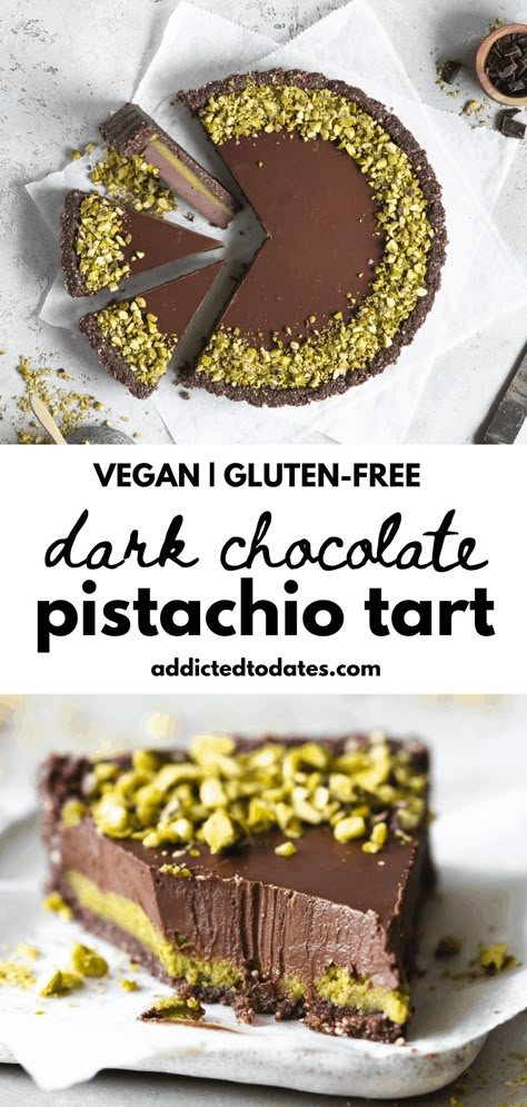 Dark Chocolate Pistachio, Pistachio Tart, Deserturi Raw Vegan, Pistachio Paste, Vegan Tarts, Patisserie Vegan, Pistachio Dessert, Chocolate Pistachio, Postre Keto