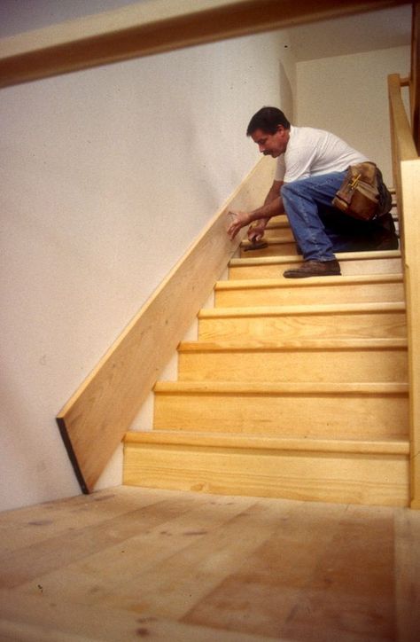 Attaching skirting Boards on a staircase Stair Skirt Board, Stair Skirt, Stairs Skirting, Stairs Trim, درج السلم, Stairs Renovation, Escalier Design, Staircase Makeover, Stair Remodel