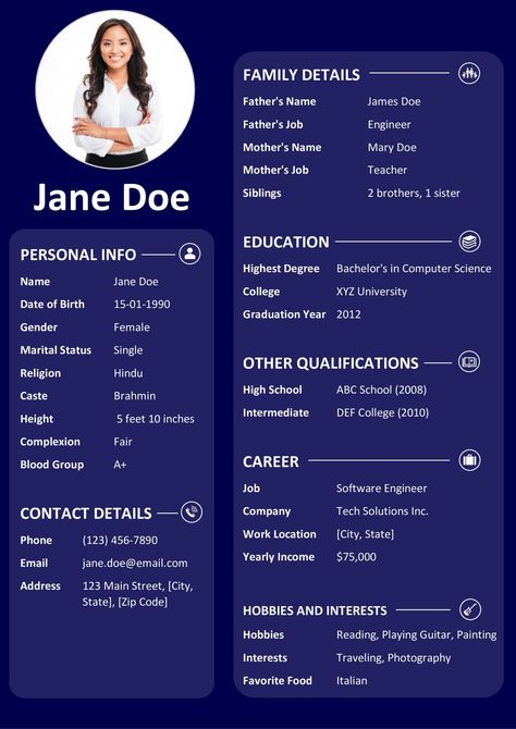 Unique Matrimony Biodata Designs and Examples for Free Matrimonial Biodata Format, Marriage Biodata Format, Bio Data For Marriage, Abc School, Biodata Format, Engineering Companies, Blood Groups, Graduation Year, Marital Status