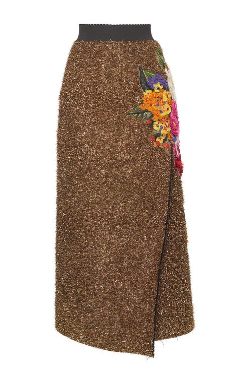 Eyelash Lurex Wrap Effect Skirt by DOLCE & GABBANA for Preorder on Moda Operandi Haute Couture Skirts, Shop Skirts, High Waisted Floral Skirt, Flower Print Skirt, Embellished Skirt, Brown Skirt, Wrap Around Skirt, Floral Print Skirt, Fashion Design Clothes