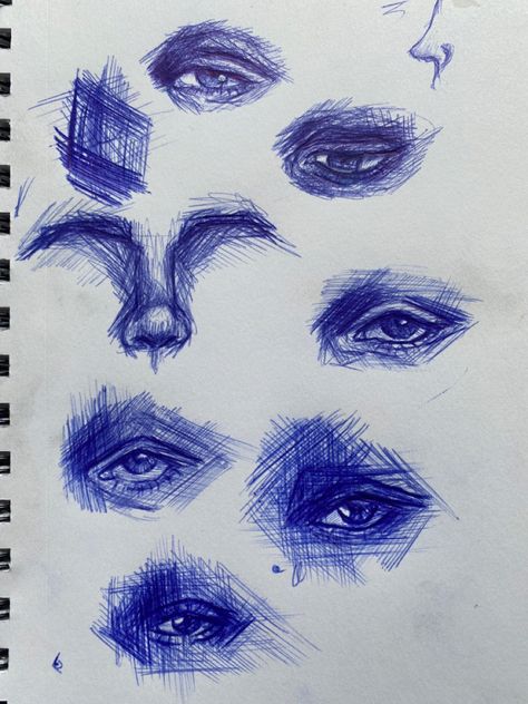 Eye drawings, eye Sketches, Sketch ches, notebook, sketches, blue, pen sketch, eye notebook, eye base, eye reference, drawing eyes, drawn eyes, handdrawn eyes, artistic eyes, eye drawing styles, sketch style Reference Drawing Eyes, Man Eyes Drawing Sketch, Blue Pen Sketches, Scetches Notebook Easy, Eye Drawing Styles, Pen Sketches Aesthetic, Blue Pen Drawing, Closed Eye Drawing, Scared Eyes