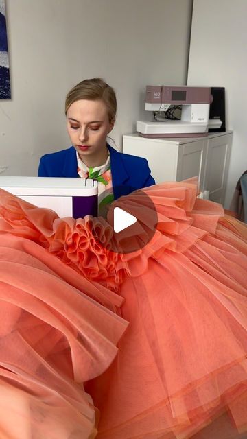 ROSALIE BOONSTRA COUTURE on Instagram: "Create a tule ball gown with me from morning until evening for opera star @shira.patchornik 🌟🧡👉🏻  Follow @rosalieboonstra for more🫶🏻💫🥰  Custom designs or rental: info@rosalieboonstra.com   We will reveal more about this look later on!  Sewing machine Pfaff Expression 710 💜  I worked 120 hours to create a full look 🧡  @royaldressforms_global   #ruffle #ruffledress #ruffles #gown #gowndress #gowndesigner #gownspiration #gowns #fashiondesigner #sewing #pfaff #pfaffsewing #pfaffcreative #sew #sewingproject #sewing #sewinglove #sewingmachine #sewingfun #eveningdress #skirt #tule #fairy #fairytale #colourful #fashion #style #ballgown #couture" Ruffled Ball Gown, Sewing Ball Gown, How To Sew A Ball Gown, How To Sew Ruffles, Layered Skirt Pattern, Ruffles Gown, Flared Skirt Pattern, Sewing Ruffles, Colourful Fashion