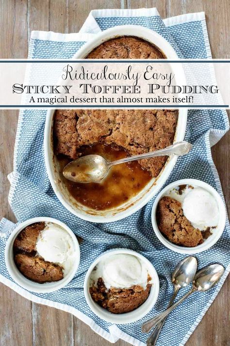 Easy Sticky Toffee Pudding, English Dessert Recipes, Sticky Toffee Pudding Recipe, Toffee Pudding Recipe, Sticky Toffee Pudding Cake, Sticky Pudding, Sticky Date Pudding, Date Pudding, Baked Dessert