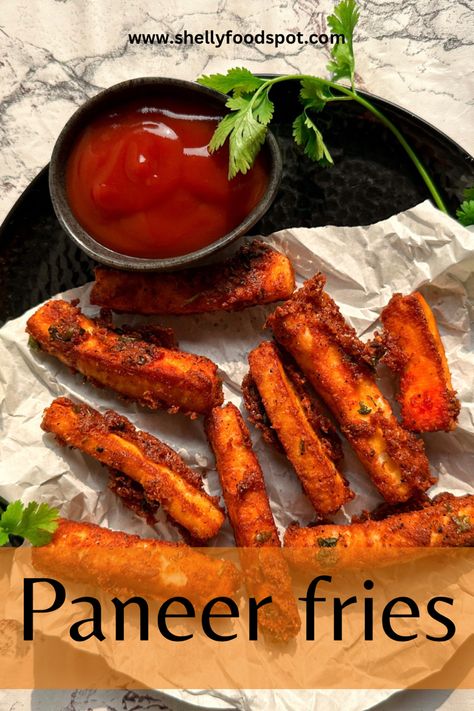 Paneer fries Fried Paneer Recipes, Paneer Crispy Recipe, Pakora Recipes For Rainy Days, Easy Paneer Recipes Simple, Paneer Recipes Snacks, Paneer Fry, Evening Snacks Recipes, Crispy Paneer, Paneer Starters