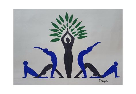 Yoga day drawing....and yoga day poster Creative Yoga Day Posters, Yoga Day Posters Drawing, Yoga Day Posters Ideas, Yoga Day Posters, Yoga Day Drawing, Yoga Poster Design, Posture Drawing, Happy International Yoga Day, School Wall Art