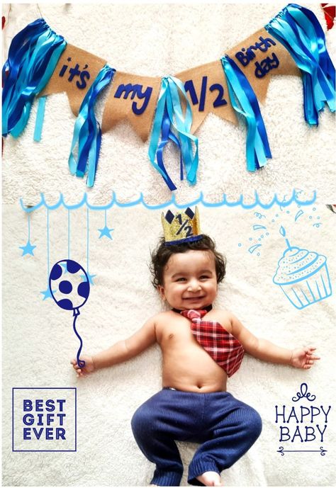 Blue themed half birthday photoshoot with party props Half Birthday Photoshoot Ideas, Half Birthday Photoshoot, Half Birthday Baby Boy, 6 Month Baby Picture Ideas Boy, Birthday Photoshoot Ideas Boys, Baby Picture Ideas, Half Birthday Baby, 6 Month Baby Picture Ideas, Edited Pictures