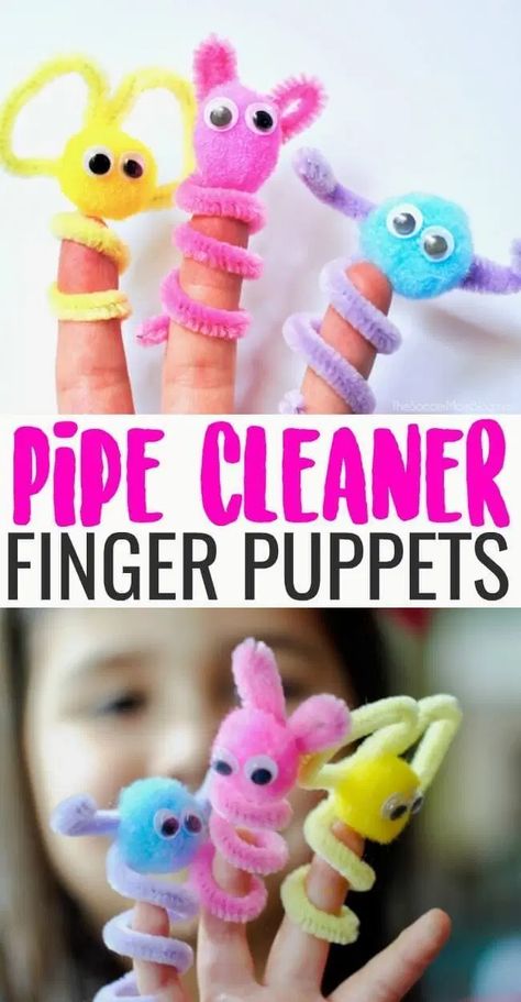 Kids Craft – Pipecleaner Finger Puppets Babysitting Crafts, Crafts For Kids Easy, Diy Girls, Pipe Cleaner Crafts, Puppet Crafts, Summer Crafts For Kids, Aktivitas Montessori, Daycare Crafts, Summer 16