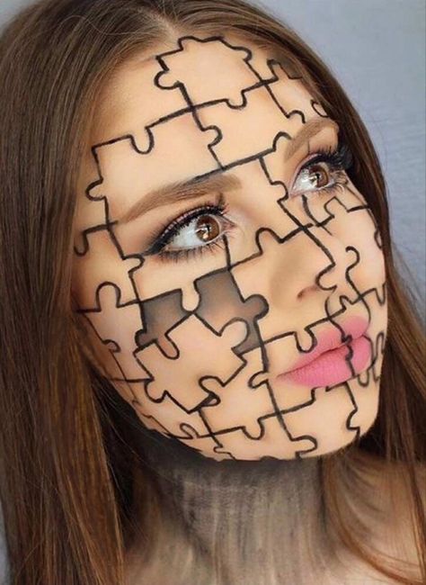 Maquillage Halloween Simple, Halloween Makeup Pretty, Halloween Makeup Easy, Creative Makeup Looks, Halloween Makeup Looks, Halloween 2018, Maquillage Halloween, Puzzle Piece, Fantasy Makeup