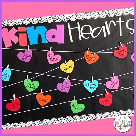 Valentines Door Decorations Classroom, Valentines Classroom Door, February Bulletin Boards, Kindness Bulletin Board, Valentine Bulletin Boards, Build Classroom Community, Valentines Day Bulletin Board, February Crafts, Preschool Bulletin Boards