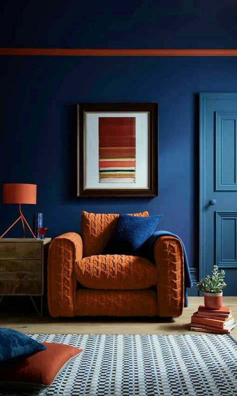 Orange Blue Interior, Orange And Blue Interior, Orange Blue Room, Blue And Orange Interior, Orange And Blue Room, Blue Orange Living Room, Orange And Blue Living Room, Orange And Blue Decor, Blue And Orange Living Room