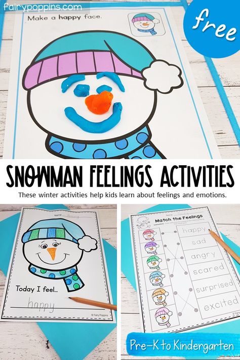 Snowman Feelings Activities for Winter - Fairy Poppins Winter Emotions Activities, Sel Holiday Activities, Winter Sel Activities For Kids, Snowman Activities Preschool, Fairy Poppins, Identify Emotions, Snowman Activities, January Preschool, Emotional Activities