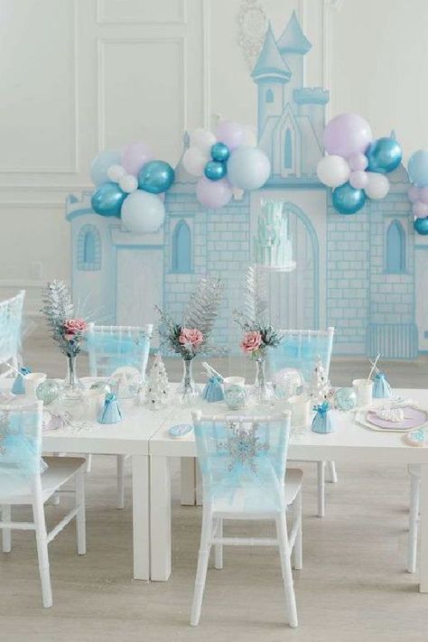 Don't miss this gorgeous Frozen birthday party! The table settings are magical! See more party ideas and share yours at CatchMyParty.com Frozen Party Table, Winter Birthday Party Ideas, Candy Bar Frozen, Frozen Table, Frozen Birthday Party Ideas, Winter Birthday Party, Elsa Birthday Party, Frozen Party Decorations, Frozen Birthday Theme