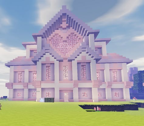 Cute Aesthetic Minecraft Houses Tutorial, Minecraft Houses Pink Mansion, Cute Mc Houses Pink, Pink And Purple Minecraft House, Pastel Goth Minecraft House, Minecraft Blue House Ideas, Big Pink Minecraft House, Y2k Minecraft House, Kawaii Minecraft Builds No Mods