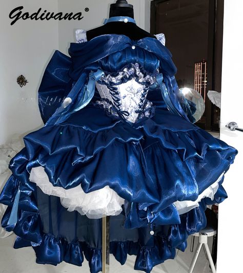 Blue Outfit Dress, Dark Blue Dress Outfit, Pink Uggs With Bows, Blue Fairy Dress, Dresses Fairy, Fair Outfits, Dark Blue Dress, Prom Dress Inspiration, Vintage Gowns