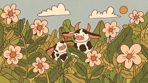 Cows Illustration, Cow Wallpaper, Cow Illustration, Images Kawaii, Cute Laptop Wallpaper, Cow Art, Cute Cows, Computer Wallpaper, Laptop Wallpaper