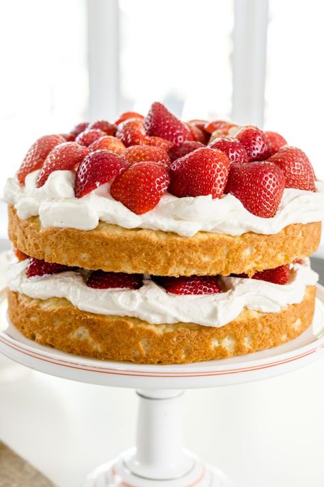 This two-layer naked strawberry shortcake cake is a sweet seasonal treat. With a spongey cake, whipped cream and strawberries, you'll love this one! | wyseguide.com #shortcake #strawberry #strawberryshortcake #cake Homemade Strawberry Shortcake, Wyse Guide, Nursing Cake, Whiskey Cake, Shortcake Cake, Inside Cake, Strawberry Shortcake Cake, White Cake Recipe, Strawberry Shortcake Recipes