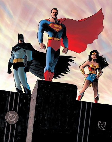 League Art, Superman And Wonder Woman, Dc Trinity, Batman Superman Wonder Woman, Comics Cover, Drawing Superheroes, The Bat Man, Dc Legends, Comic Book Art Style