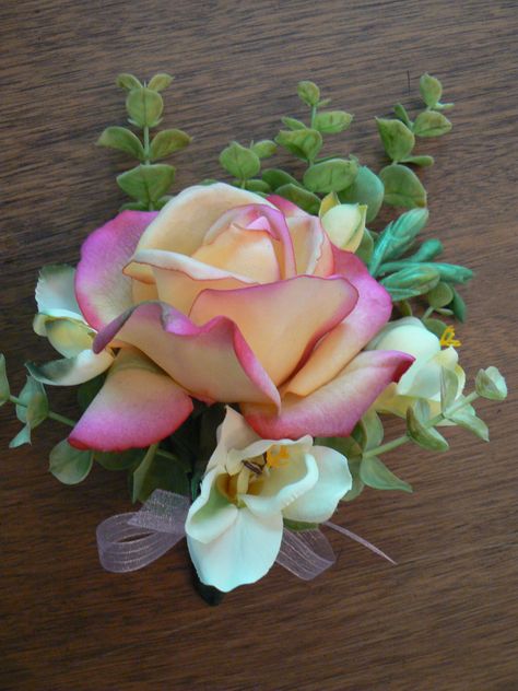 (I did spend a little beyond the cost of corsage supplies to buy a box and some yellow ribbon for packaging, but it was only about $3 more, ... How To Make Corsages, Diy Corsage, Arrangement Floral, Corsage Prom, Flower Corsage, At The Store, Corsage Wedding, Yellow Ribbon, Disney Wedding