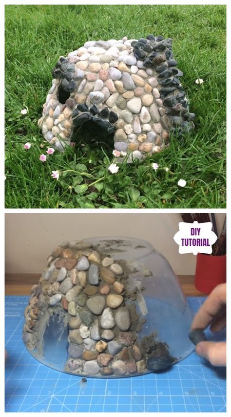 Fairy House Tutorial, Stone Fairy House, Kandang Hamster, House Tutorial, Fairy Garden Plants, Jardim Diy, Rock House, Fairy House Diy, Fairy Garden Crafts