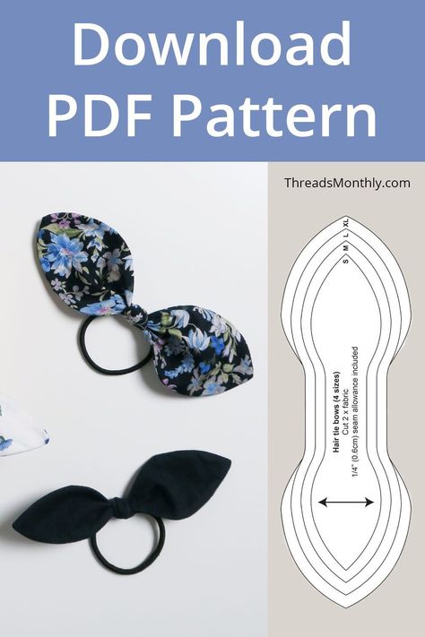 Use this free sewing pattern to make hair tie bows. This is a quick diy hair accessory project. Great for giving your old hair ties a new look, and as easy diy gifts. This printable pdf template has 4 bow sizes. If you're a beginner to sewing, this is an easy project to practise curves with. Hair Tie Bows, Hair Ties Diy, Girls Hair Bows Diy, Diy Hair Scrunchies, Crochet Bow, Buat Pita, Sewing Templates, Pola Sulam, Make Hair