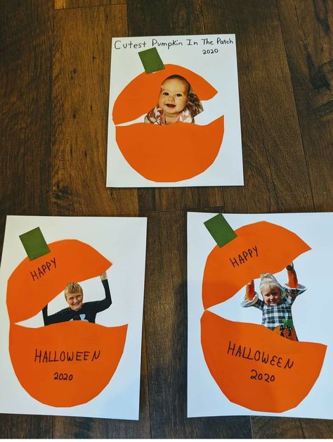 Pumpkin Picture Crafts Preschool, Prek October Themes, First Day Of Fall Crafts Preschool, Fall Photo Craft Preschool, Infant Pumpkin Activities, Pumpkin Infant Crafts, October Activities Preschool, October Art Preschool, Fall Decor For Infant Classroom