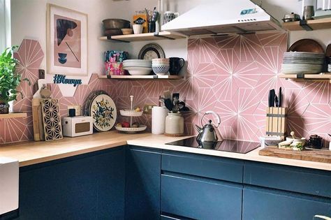 20 awe-inspiring real kitchens – and how to steal their style | loveproperty.com Amber Kitchen, Retro Pink Kitchens, Kitchen Pink, Navy Kitchen, Blue Kitchen Cabinets, Real Kitchen, Kitchen Board, Dream Kitchens, Setup Ideas