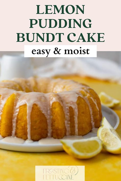 This lemon pudding cake recipe is so quick and easy to make. It's made with a lemon cake mix and a package of lemon pudding mix. This glazed lemon bundt cake is zesty and moist and topped with a light lemon glaze! Easy Lemon Bundt Cake Recipe, Lemon Pudding Cake Recipe, Easy Lemon Bundt Cake, Pudding Bundt Cake, Lemon Pudding Recipes, Bundt Cake Mix, Lemon Cake Mix Recipe, Recipe Using Lemons, Pudding Cake Recipe