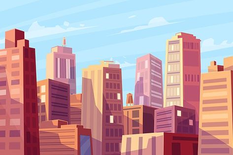 Sunshine over cartoon city (Vector) by Krol on @creativemarket Cartoon City, Casa Anime, Seni Pop, Bg Design, Building Business, City Vector, City Cartoon, Building Illustration, City Background